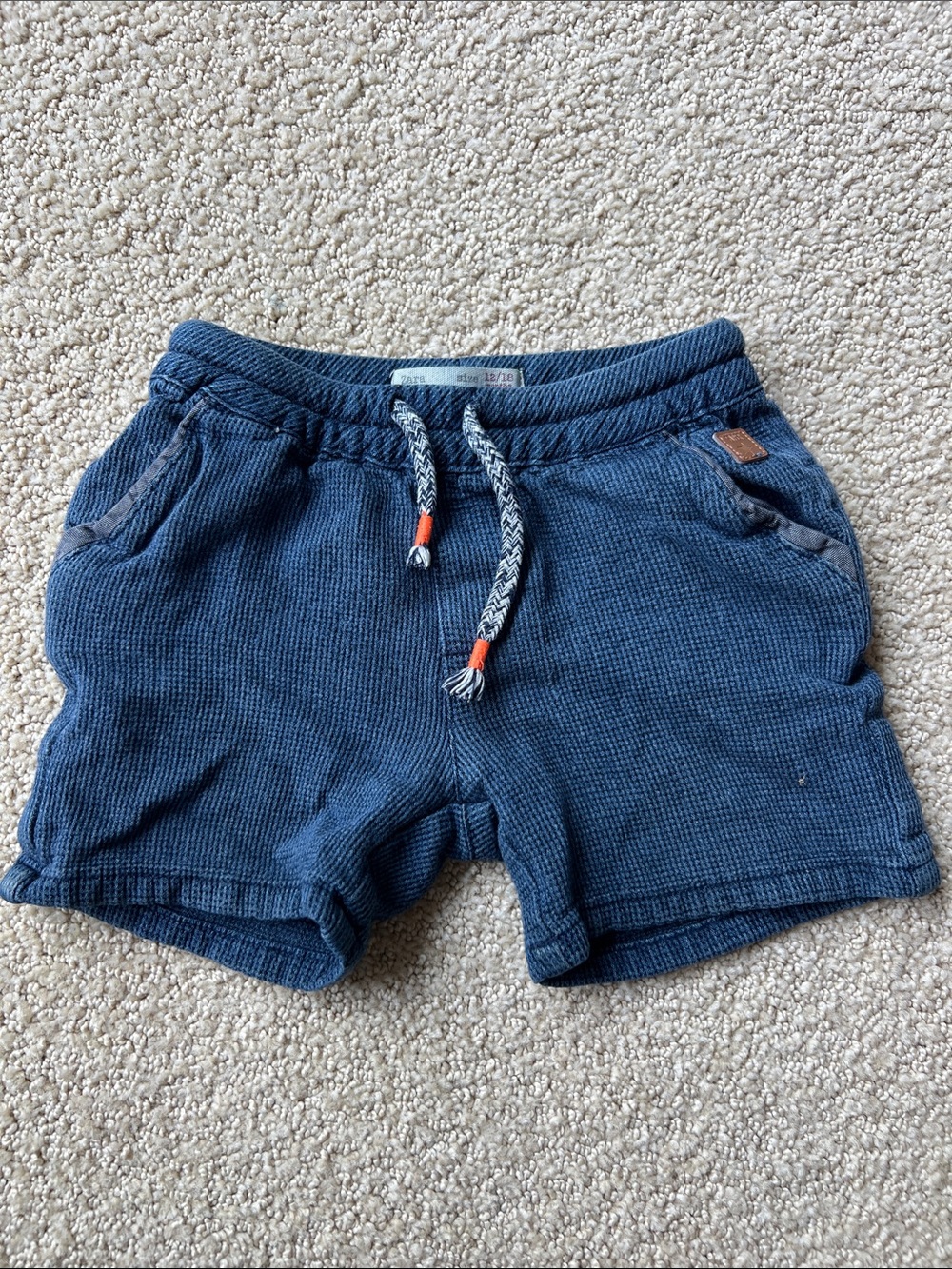 Zara Navy Textured Drawstring Shorts with White-Trim